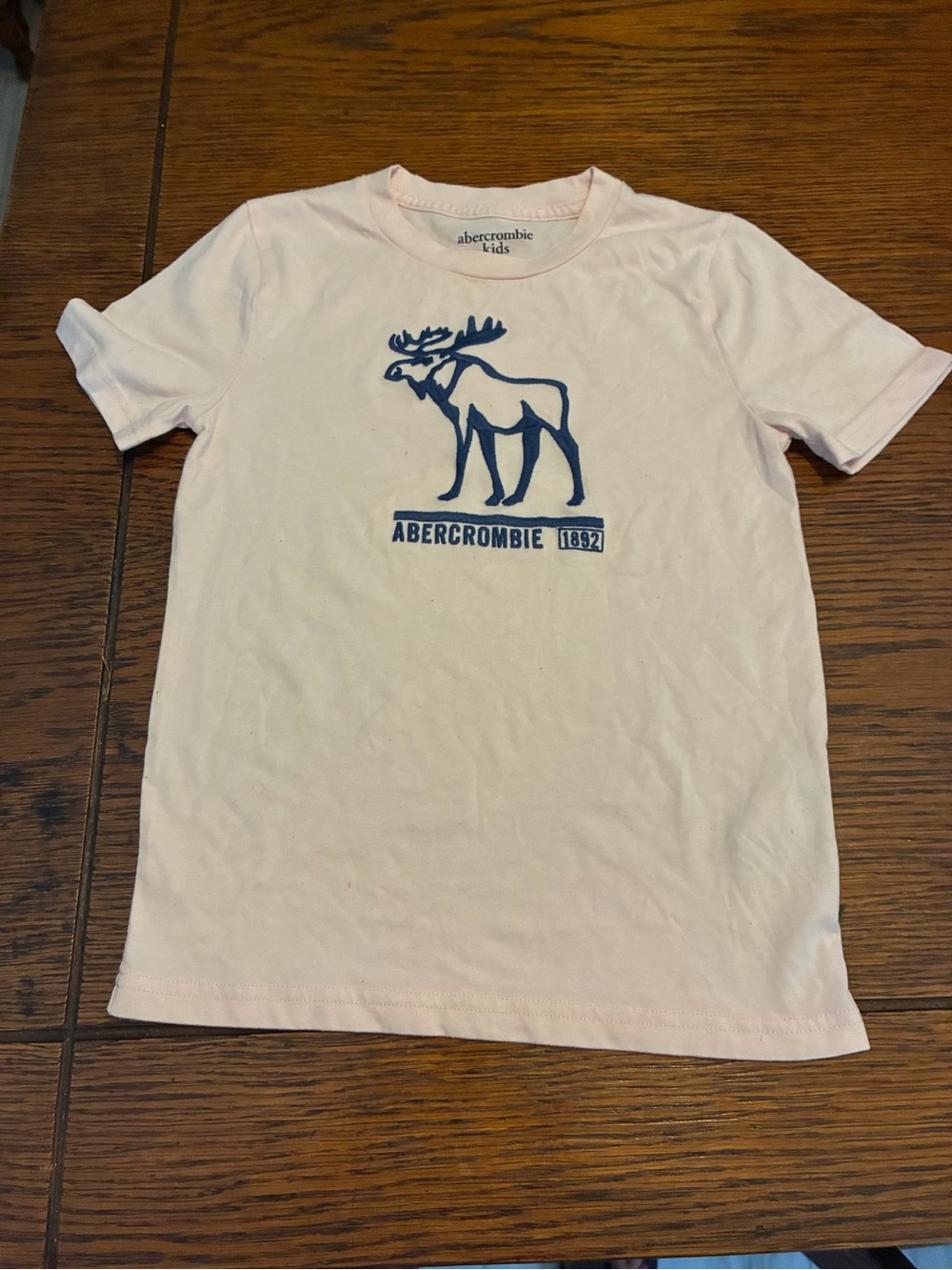 abercrombie kids Light Pink Tee with Navy Moose Graphic